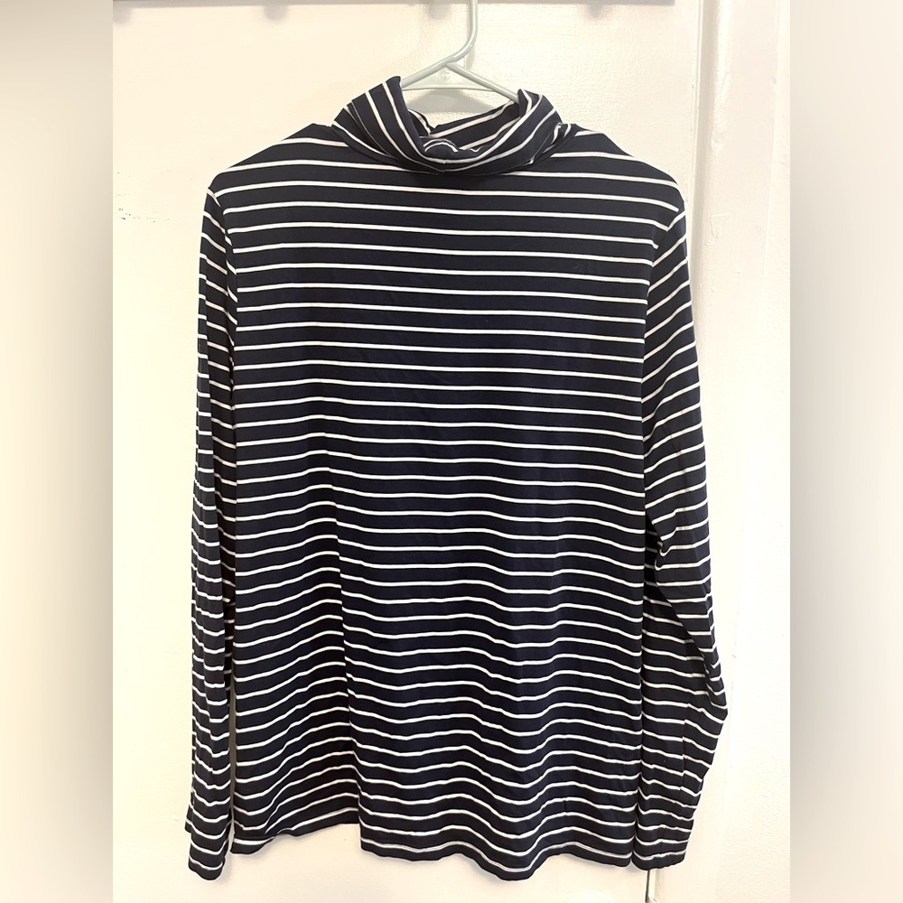 Blue and white striped turtleneck